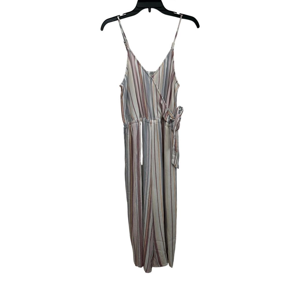Mudd Spaghetti Strap Wide Leg Cream and Multicolored Romper